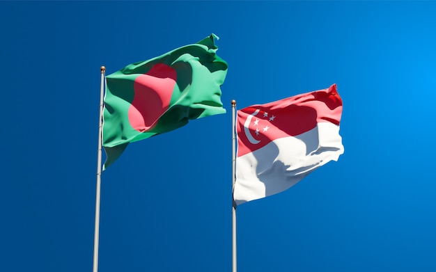 Mooie nationale vlaggen van Singapore en Bangladesh