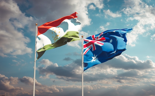 Mooie nationale vlaggen van Tadzjikistan en Australië samen