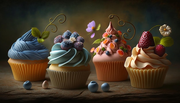 Foto mooie natuurlijke cupcakesselectieve focus generatieve ai