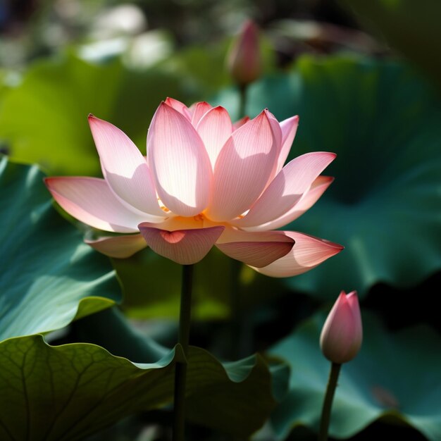 Mooie natuurlijke levendige roze lotusbloem bloeiende bloembladeren behang AI Gegenereerde kunst