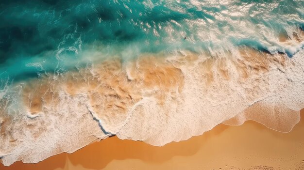 Mooie natuurlijke zomervakantie vakantie achtergrond Arial top-down blauwe water golven Ai gegenereerd