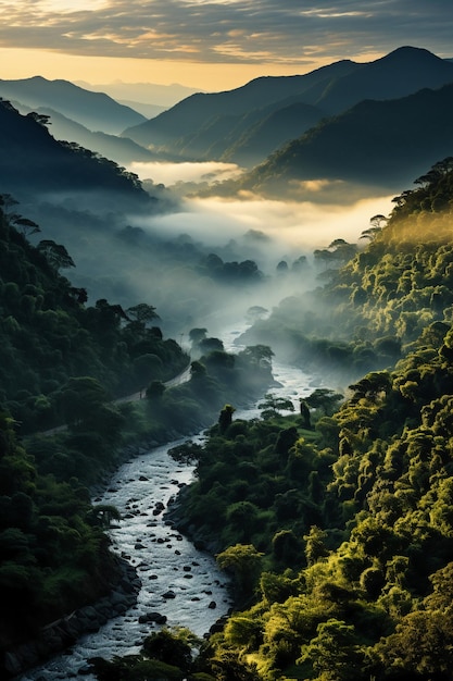 Mooie ochtend in de jungle genomen vanuit de bovenkant realistische fotografie ultra gedetailleerde 8K