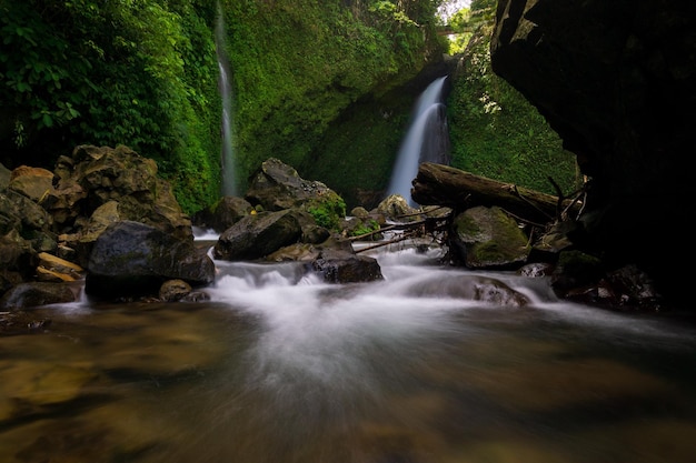 Mooie ochtendmening Indonesië Panorama Landschap rijstvelden met schoonheidskleur en lucht natuurlijk licht