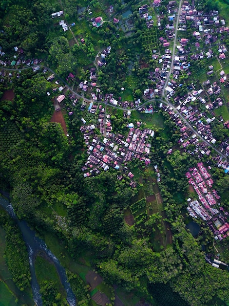 Mooie ochtendweergave Indonesië Panorama Landschap rijstvelden met schoonheidskleur en natuurlijke lucht