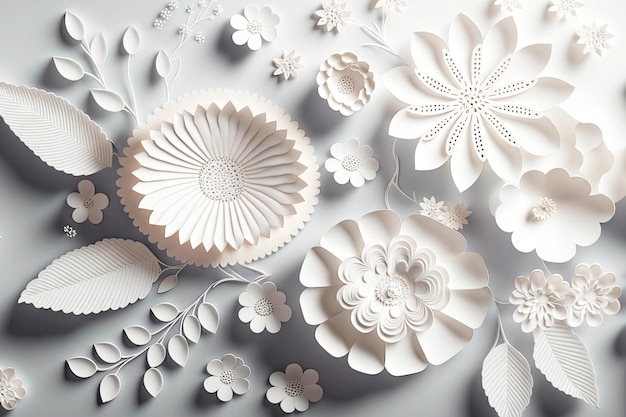 Mooie opengewerkte d rendering papieren bloemen gemaakt in origami techniek generatieve ai