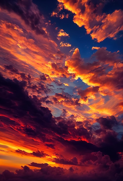 Mooie oranje lucht en wolken bij zonsondergang