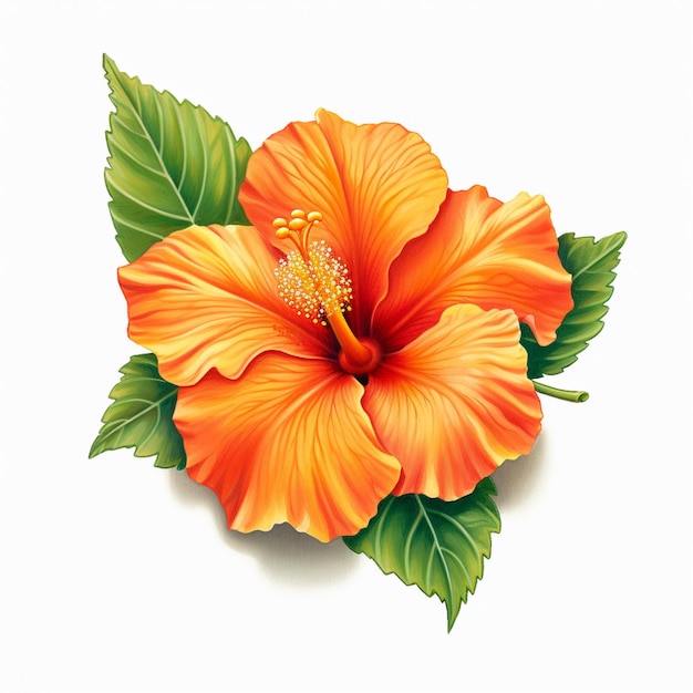 Foto mooie oranje tropische hibiscus bloem witte achtergrond ai gegenereerde kunst 05