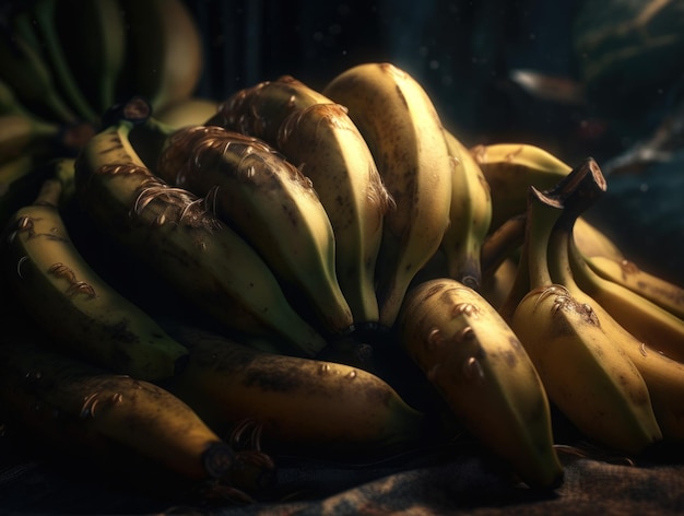 Mooie organische achtergrond van vers geplukte bananen gemaakt met Generative AI technologie