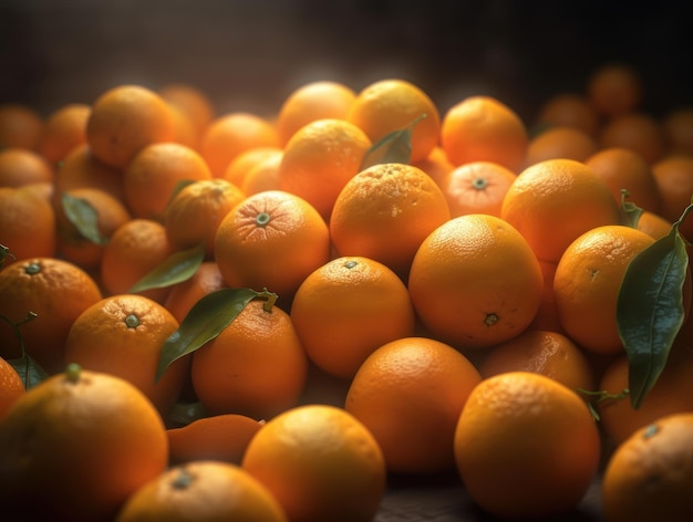 Mooie organische achtergrond van vers geplukte mandarijnen gemaakt met generatieve AI-technologie