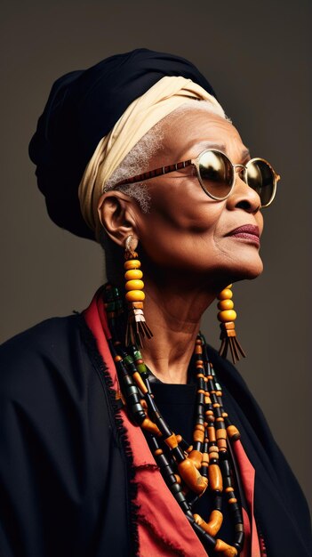 Foto mooie oude afrikaanse vrouw met een bril