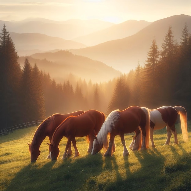 Mooie paarden grazen in de weide.