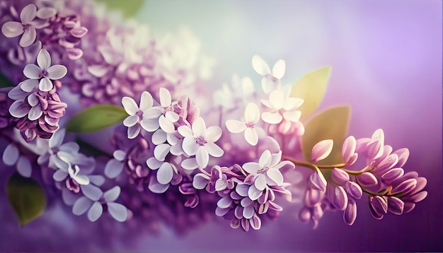 Mooie paarse lila bloemen bloesem tak panorama achtergrond Soft focus Natuur abstract