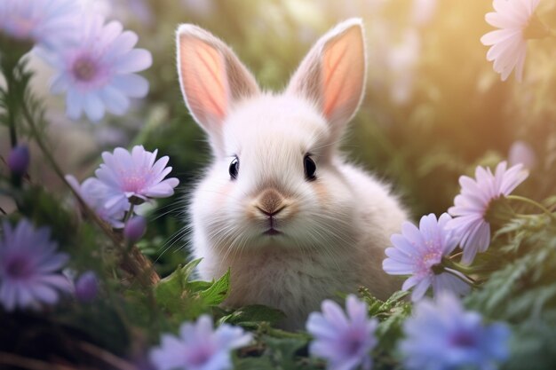 Mooie paas achtergrond met een wit konijn.
