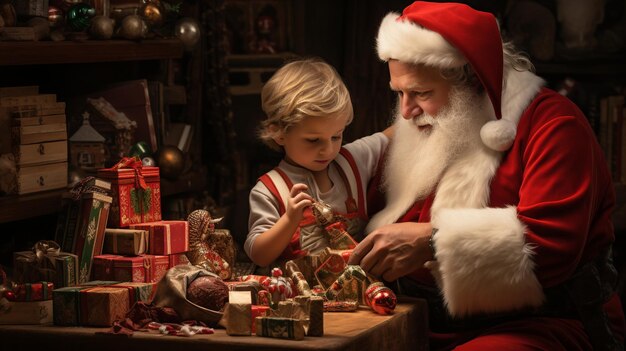 Mooie papa noel werkplaats kinderen aan het spelen