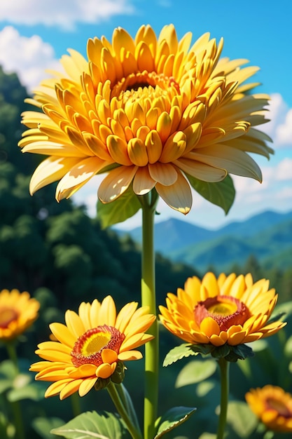 Mooie planten gele wilde chrysanthemum bloemen als zonnebloemen mooie behang achtergrond
