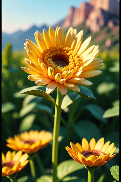 Mooie planten gele wilde chrysanthemum bloemen als zonnebloemen mooie behang achtergrond