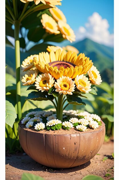 Mooie planten gele wilde chrysanthemum bloemen als zonnebloemen mooie behang achtergrond