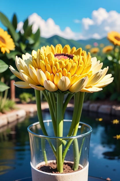 Mooie planten gele wilde chrysanthemum bloemen als zonnebloemen mooie behang achtergrond