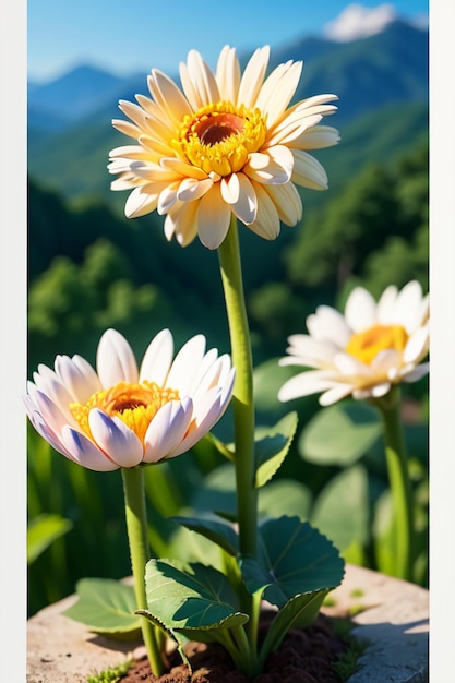 Mooie planten gele wilde chrysanthemum bloemen als zonnebloemen mooie behang achtergrond