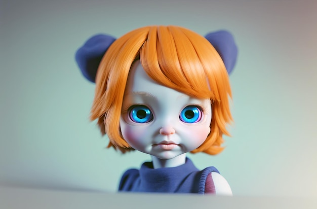 Mooie pop Close-up Portret van aantrekkelijk speelgoed met grote blauwe ogen Generatieve AI