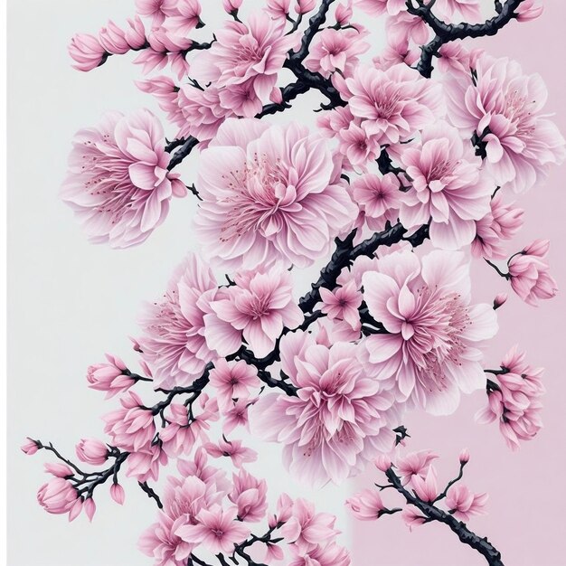 Mooie print met bloeiende lichtroze sakura bloemen