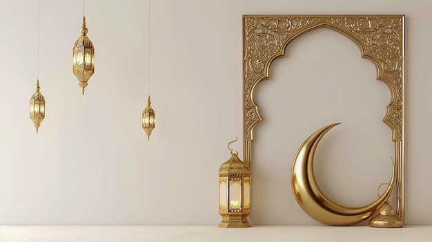 mooie Ramadan Kareem-groetscène met gouden elementen op een lichte achtergrond