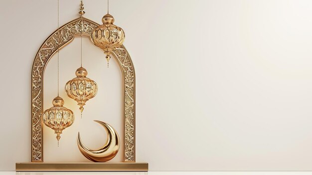 mooie Ramadan Kareem-groetscène met gouden elementen op een lichte achtergrond