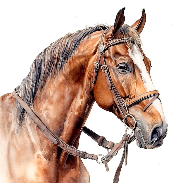 Foto mooie rasechte rode paard geïsoleerd op witte achtergrond aquarel illustratie