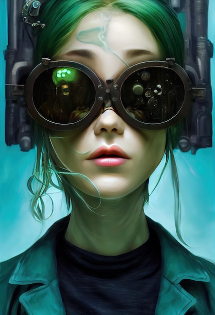 Mooie retro golf Vrouwelijke wetenschapper met bril Cyberpunk metaverse karakter Digitale kunststijl
