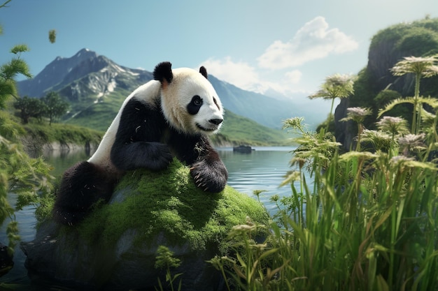 Mooie reusachtige panda beer in het bos Ai gegenereerd