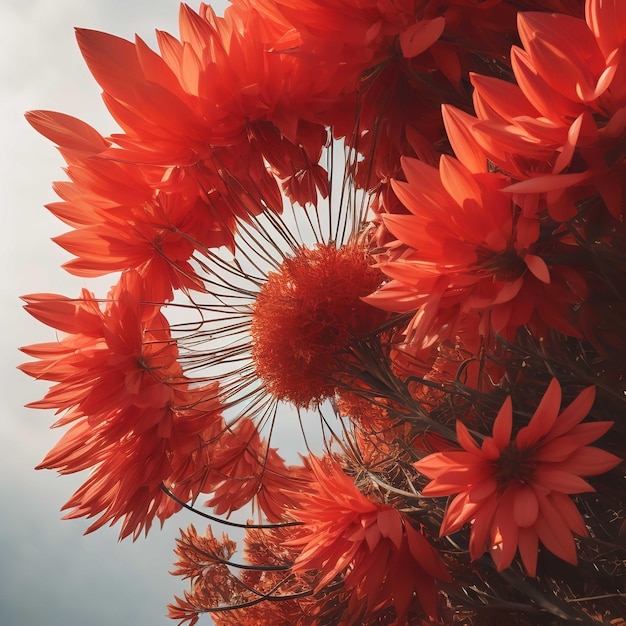 Mooie rode dahlia bloemen in de tuin generatieve ai