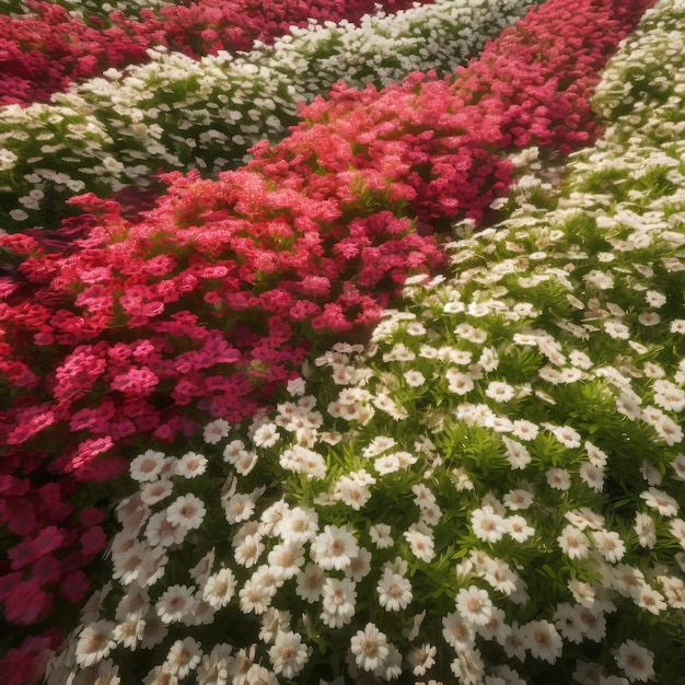 Mooie rode en witte bloemenrand voor uw tuindecor