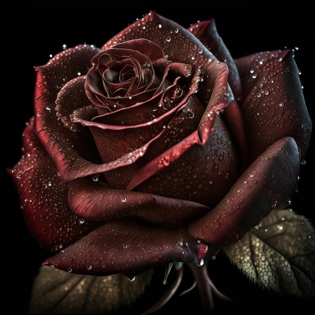Mooie roos op een zwarte achtergrond dramatische en indrukwekkende kleuren generatieve ai