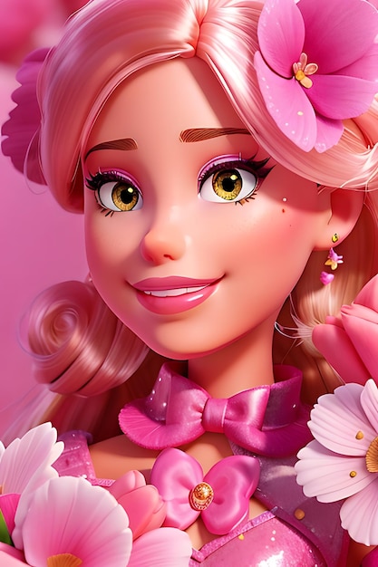 Mooie roze Barbie op close-up weergave generatieve AI