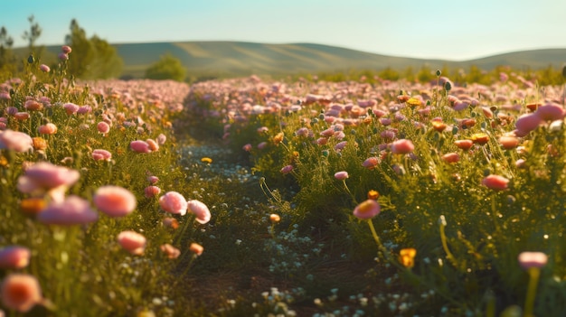 Mooie roze bloemen op veld