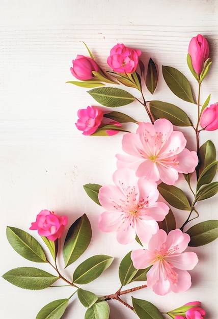 Mooie roze bloemen op witte houten achtergrond Valentijnsdag concept met kopie ruimte