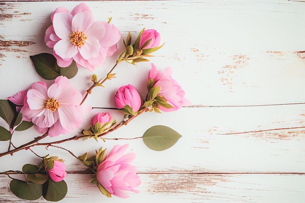 Mooie roze bloemen op witte houten achtergrond Valentijnsdag concept met kopie ruimte