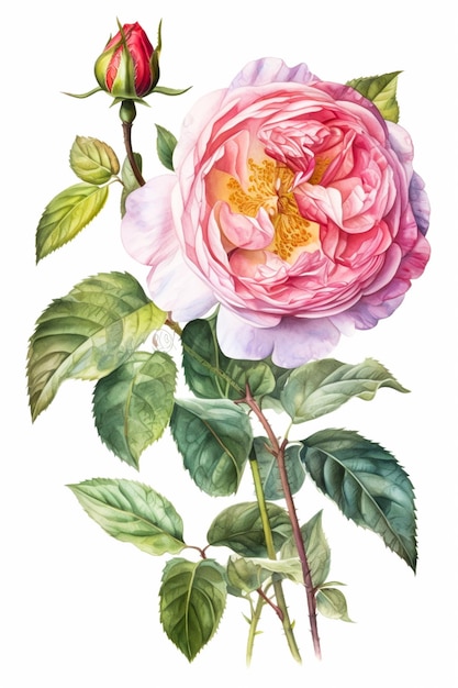 Mooie roze roos op een witte achtergrond Aquarel illustratie