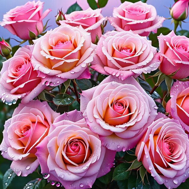 Mooie roze rozen met waterdruppels op de bloemblaadjes Natuur achtergrond