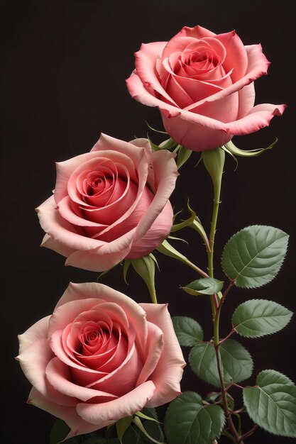 Mooie roze rozen op een zwarte achtergrond close-up
