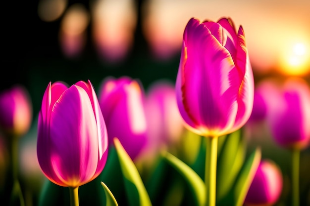 Mooie roze tulpenbloemen met bokeh in de lente