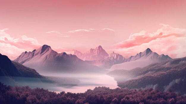 Foto mooie roze zonsondergang wordt gezien over bergen