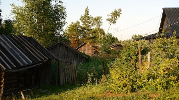 Mooie rustieke zomerse landschap oude houten blokhutten regio vologda