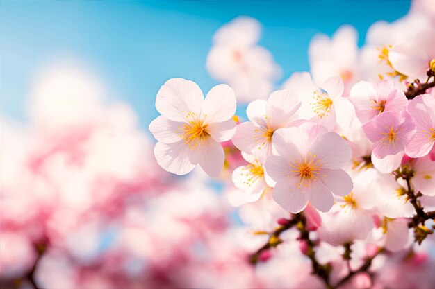 Foto mooie sakura bloem in de lente blauwe hemel