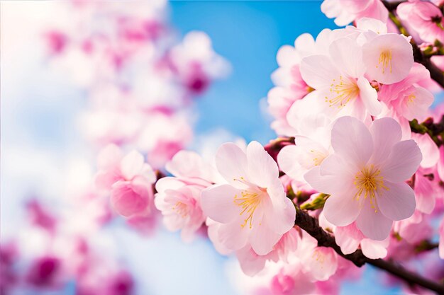 Foto mooie sakura bloem in de lente blauwe hemel