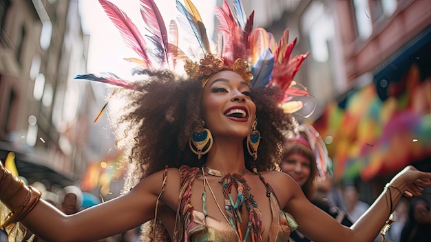 Mooie sambadanseres treedt op tijdens carnaval met band