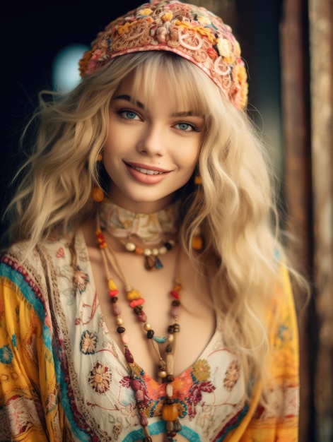 Mooie, schattige hippie jonge vrouw op het festival.