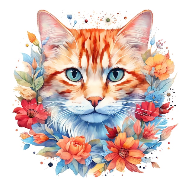 Mooie schattige kat en bloemen in een cirkel illustratie