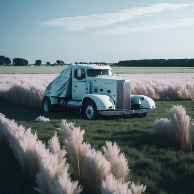 Mooie semi-truck in een veld.