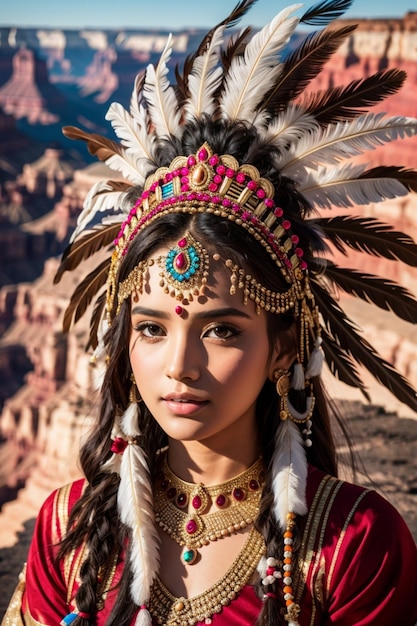 Mooie sexy Indiaanse vrouw in traditioneel stamkostuum